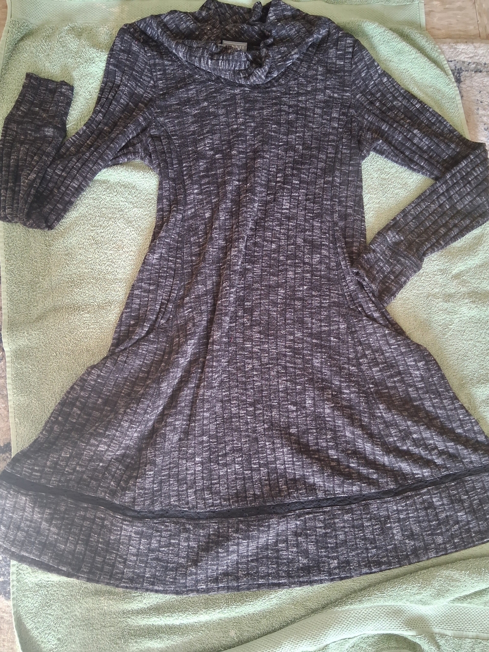 Rabbit Rabbit Rabbit Designs Gray Ribbed Cowl Neck Tunic Dress Size 8 - Picture 2 of 6